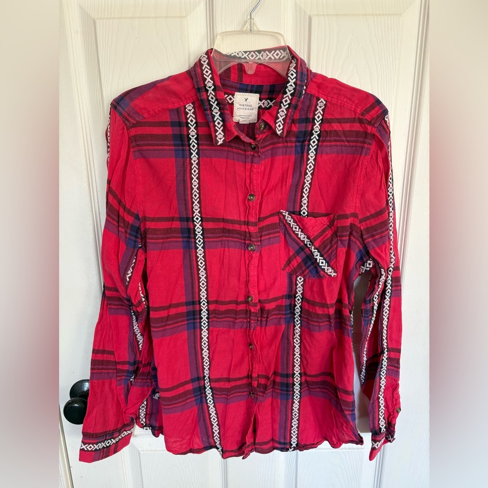 American Eagle Western Flannel Button Up